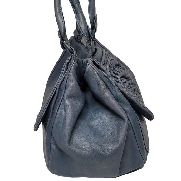 Lockheart Navy Blue Natalia Convertible Wide Bottom 3D Embellished Handbag - Picture 4 of 12